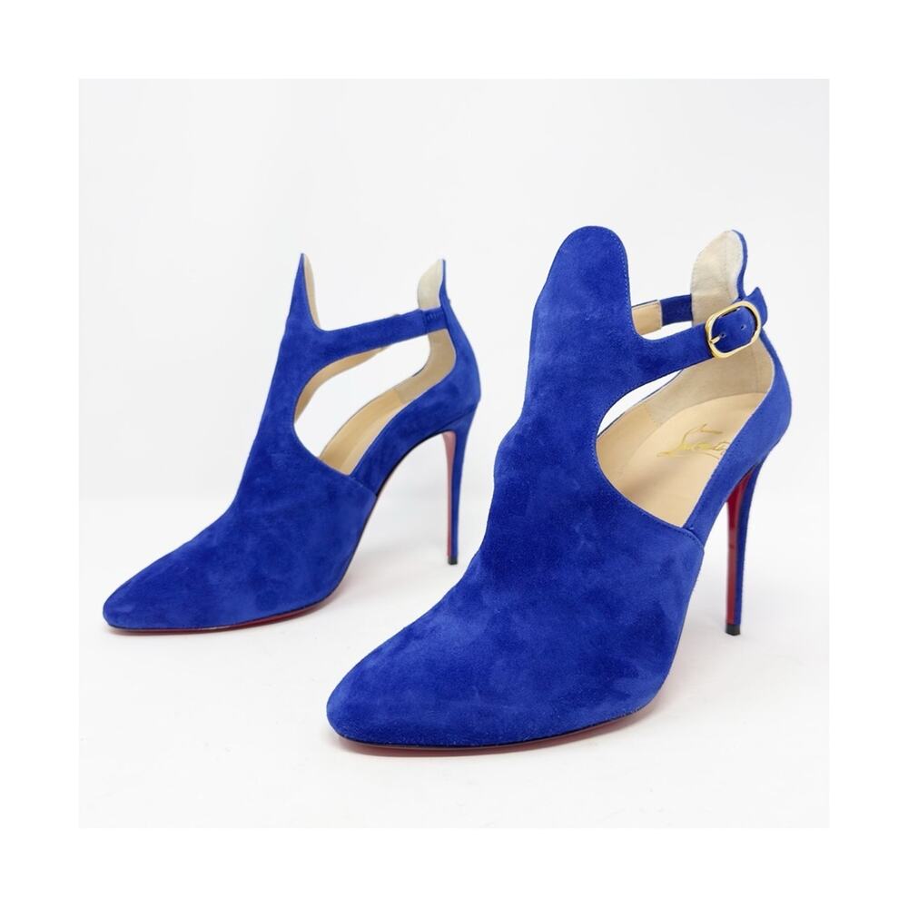 Christian Louboutin Canadada Blue Suede Cutout Booties Womens Size EU 38